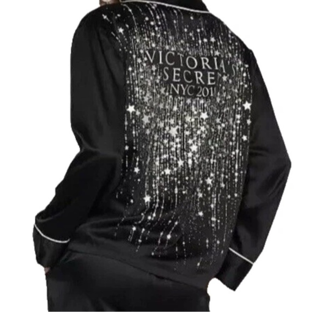 Victoria's Secret Black Satin Star Embellished Pajama Top